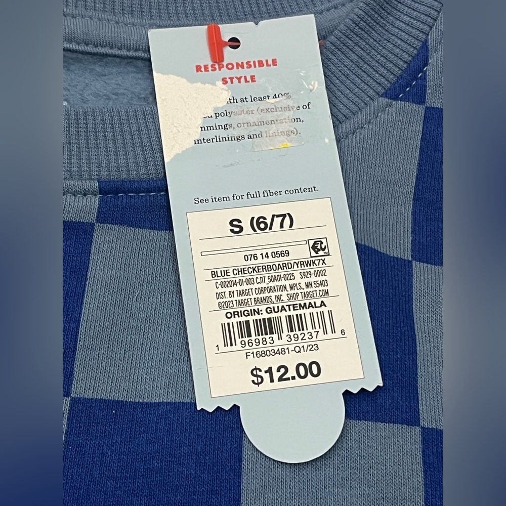 Cat & Jack Children’s Two Tone Blue Checkered Crewneck Boys Sweatshirt 6/7 - Picture 5 of 16